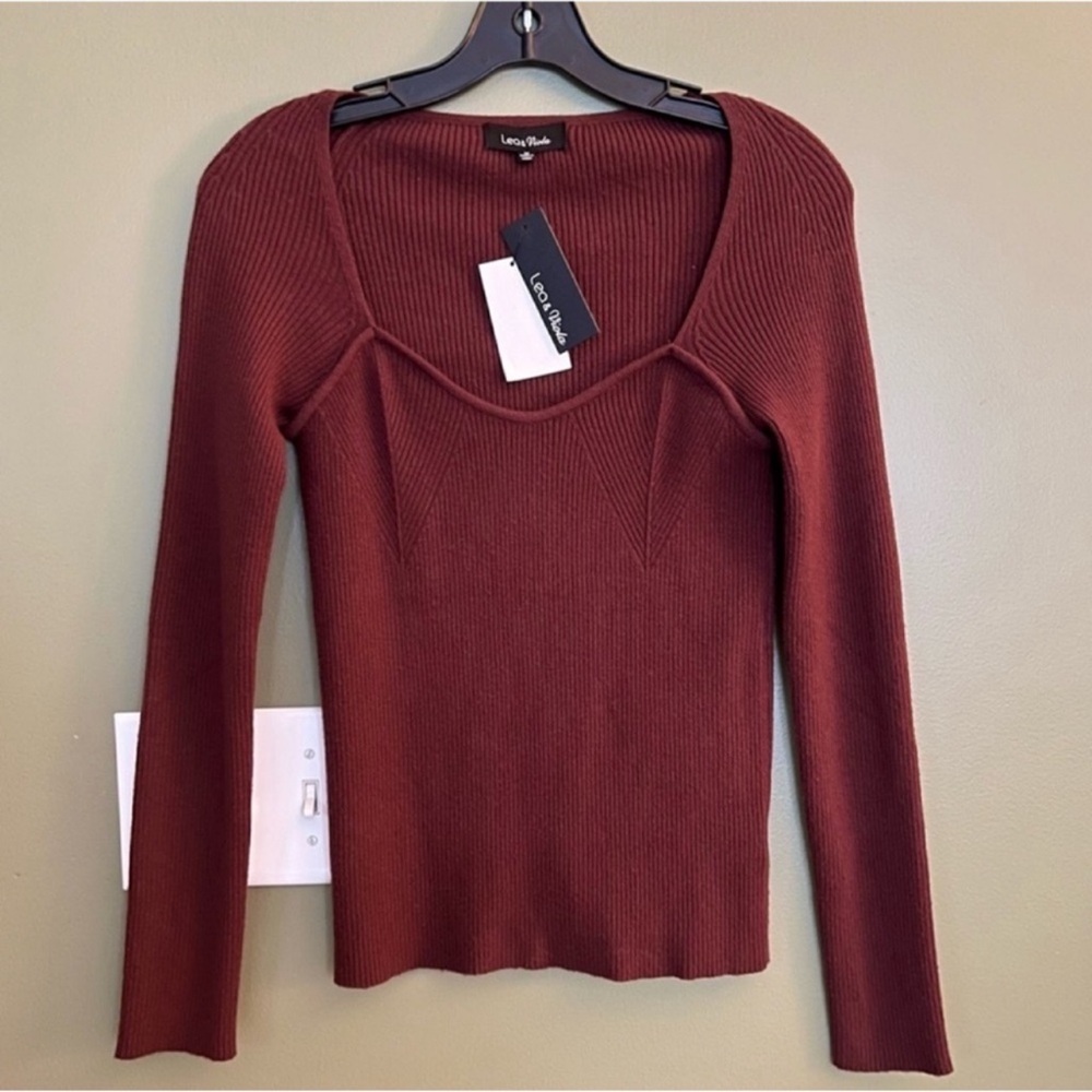NWT Lea & Viola sweetheart cashmere square neck ribbed knit sweater blouse - Picture 8 of 15